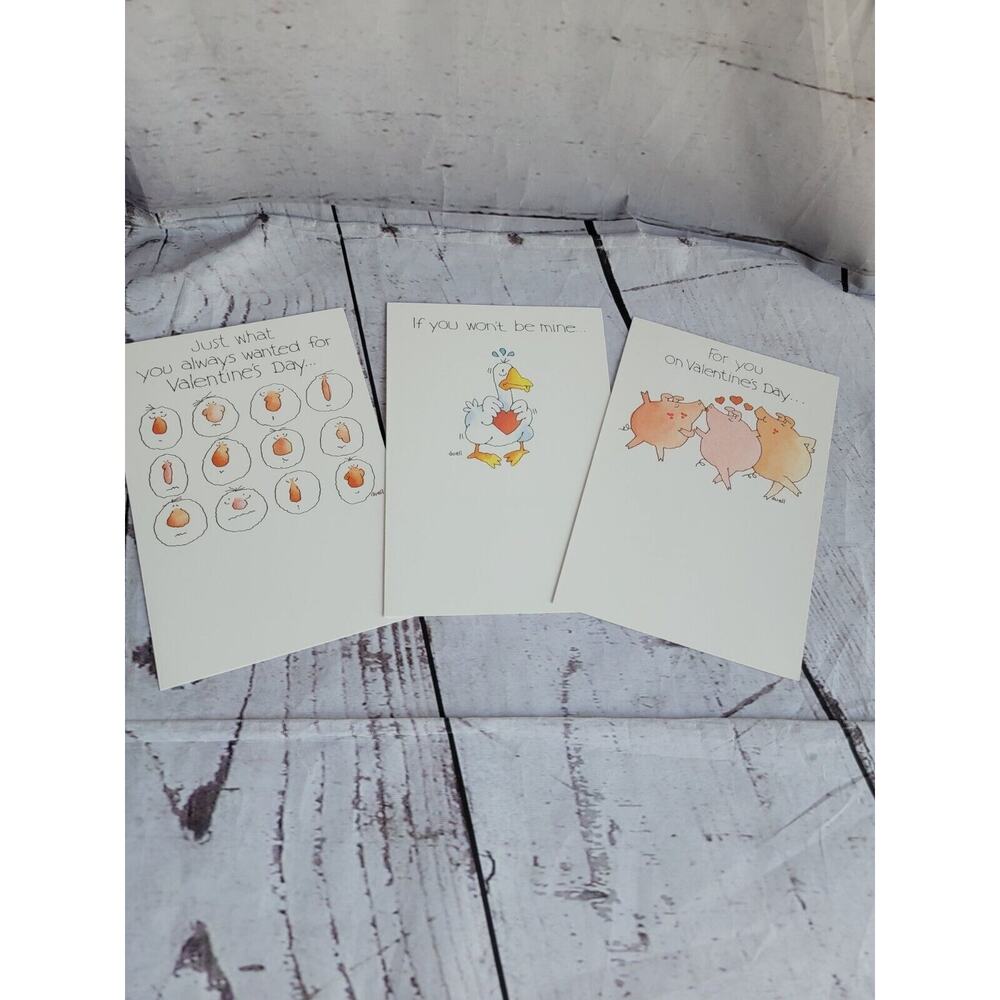 3 Vintage Current Valentine's Days Blank Funny Cards Pigs Ducks